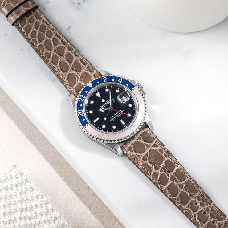 Rolex GMT 16700 with grey Alligator Leather Watch Strap