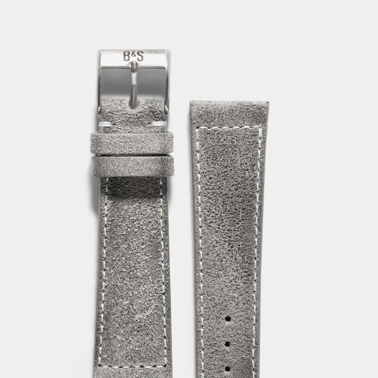 Rugged Grey Boxed Stitch Leather Watch Strap