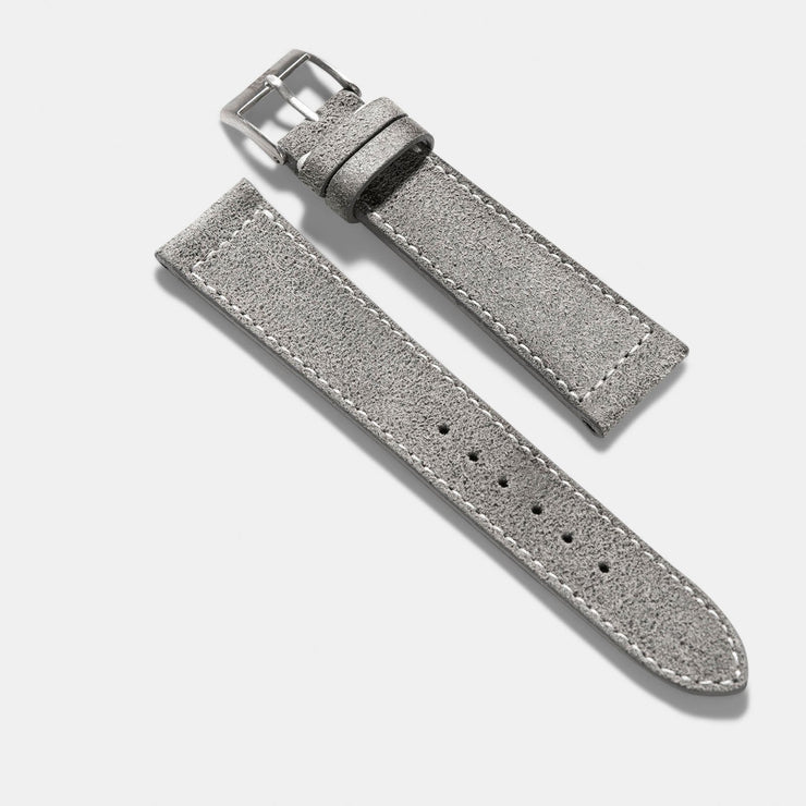 Rugged Grey Boxed Stitch Leather Watch Strap