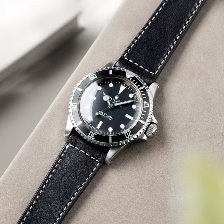 Black Boxed Stitch Leather Watch Strap