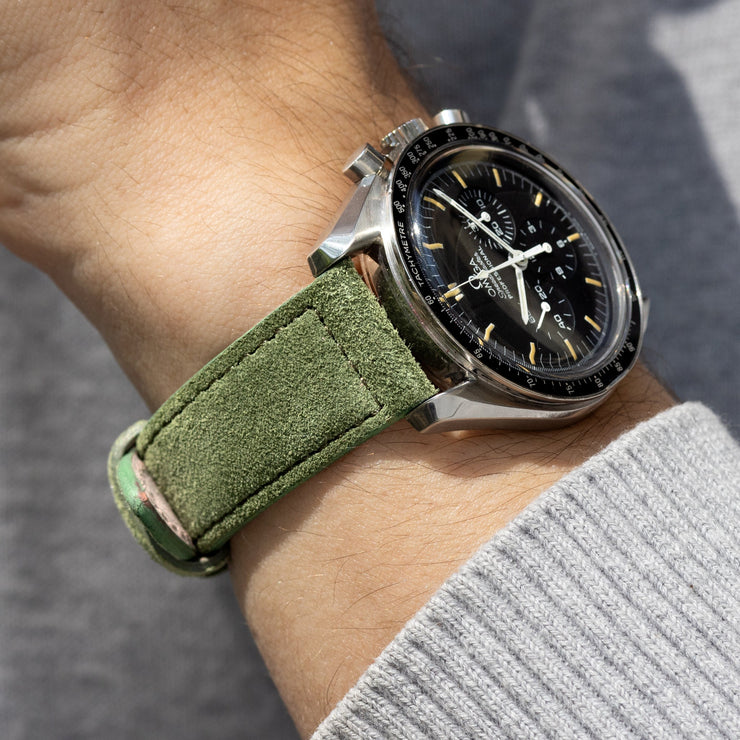 Strap for Omega Speedmaster Professional - Olive Drab Green Suede Leather