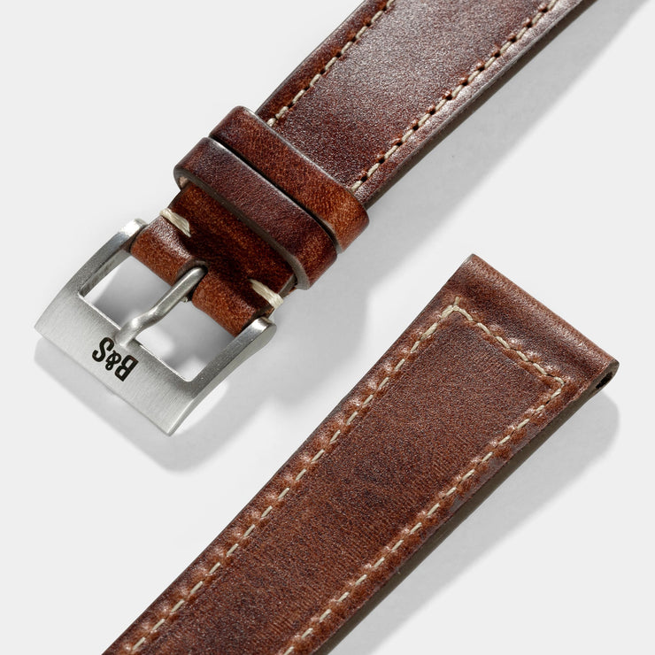 Siena Brown Boxed Stitch Leather Watch Strap