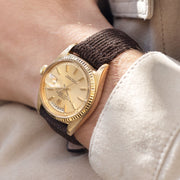 Velvet Style Brown Suede Leather Watch Strap on Rolex 1803 Day Date