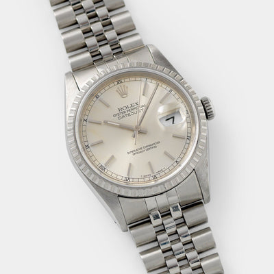 Rolex Datejust Silver Soleil Dial 16220  36mm steel case