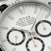 Rolex Daytona Steel 16520 White Dial T-Series dial and hands details, tritium