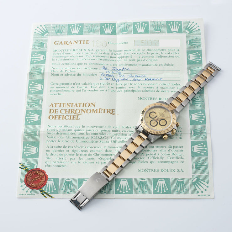 Rolex Daytona 16523 Champagne Four Line Dial with Papers