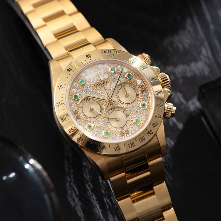 Rolex Cosmograph Daytona 16528 Pave Dial with Emerald Hours