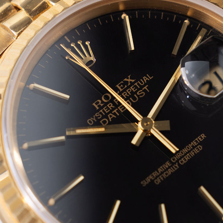 Rolex Datejust Yellow Gold Black Glossy Dial Ref 16018 