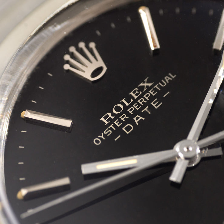 Rolex Oyster Perpetual Date Black Dial Silver Print "Upside Down" Ref 1500