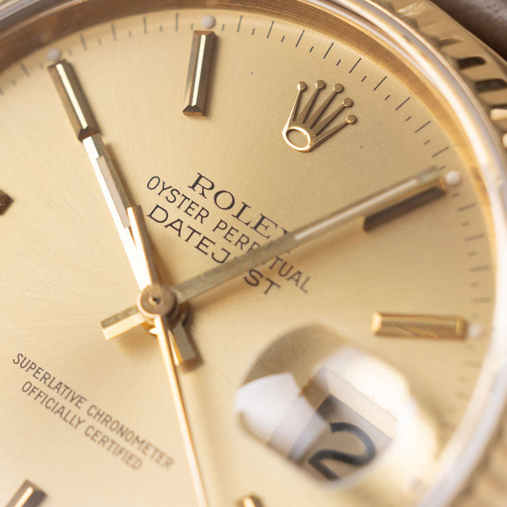 Rolex Datejust Ref 16018 Yellow Gold Champagne Dial