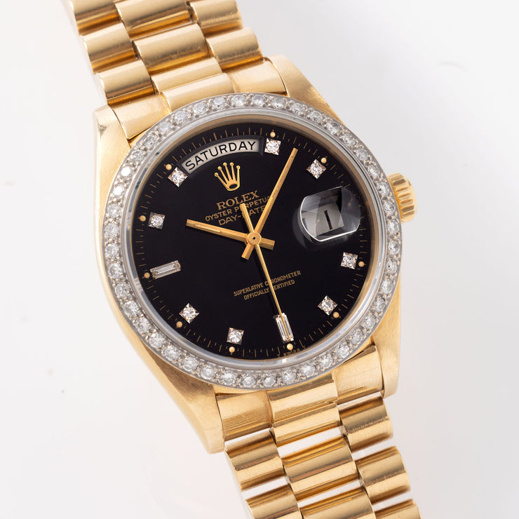 Rolex Day-Date 18048 Black Dial Diamond Bezel