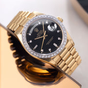 Rolex Day-Date 18048 Black Dial Diamond Bezel