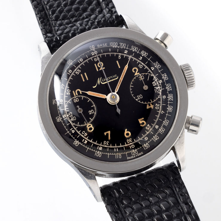 Minerva Oversized Chronograph Black Dial Valjoux 22