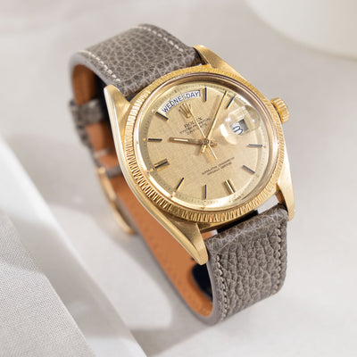 Rolex Day-Date Yellow Gold Champagne Linen Dial Ref 1807