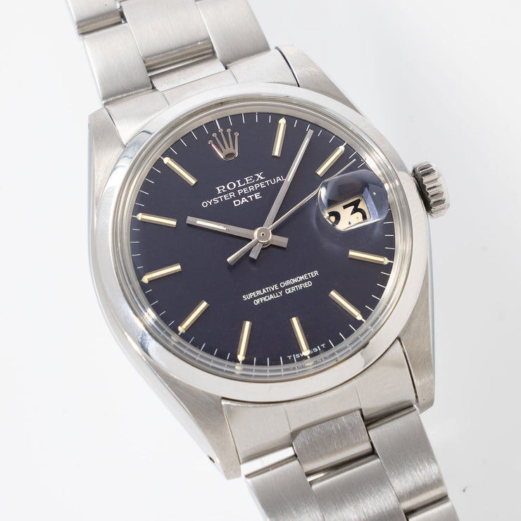 Rolex Oyster Perpetual Date 1500 rare blue horizontal brushed dial