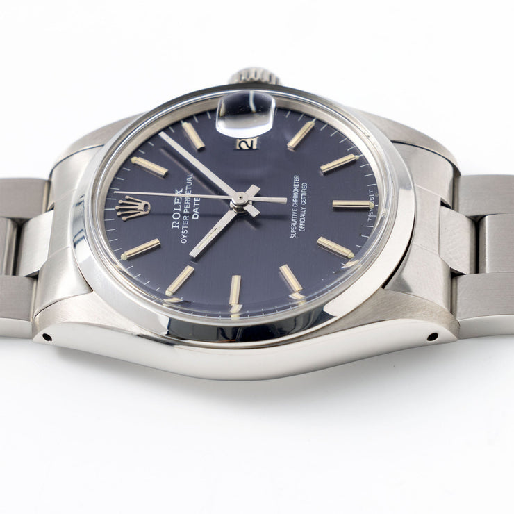 Rolex Oyster Perpetual Date 1500 rare blue horizontal brushed dial