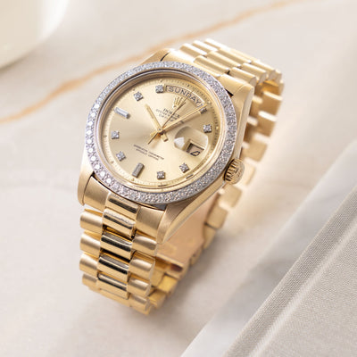 Rolex Day-Date Yellow Gold Champagne Diamond Dial Ref 1804