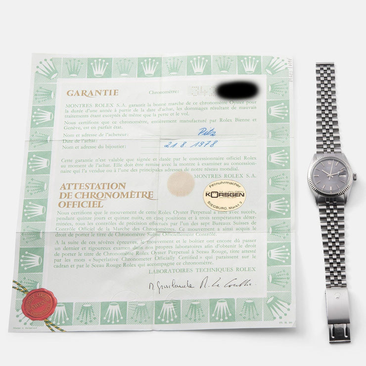 Rolex Datejust Grey Dial 1601 with papers