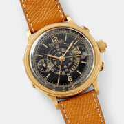 Eberhard Split Seconds Chronograph Yellow Gold Case Gilt Dial