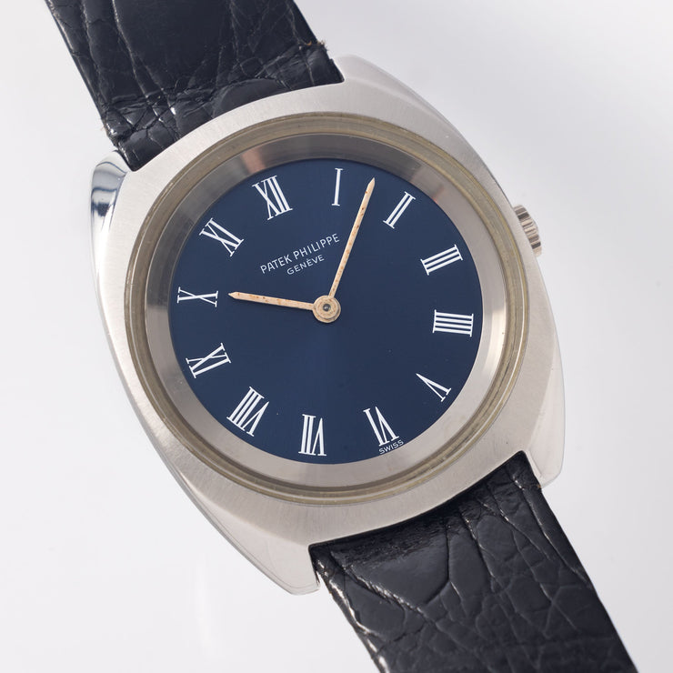 Patek Philippe Rare Steel Dress Watch Blue Dial Ref 3579