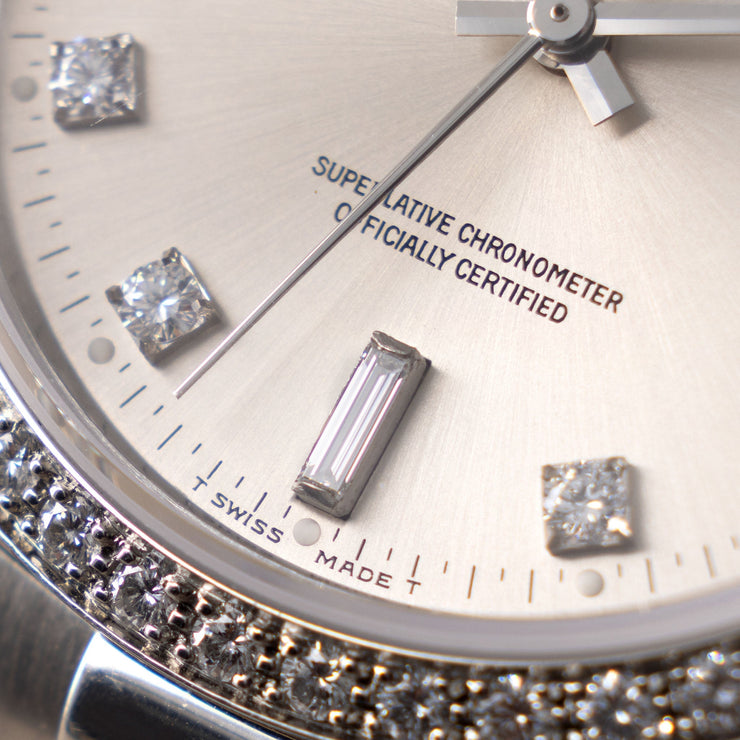 Rolex Day-date silver sunburst big diamond dial ref. 18046 in platinum