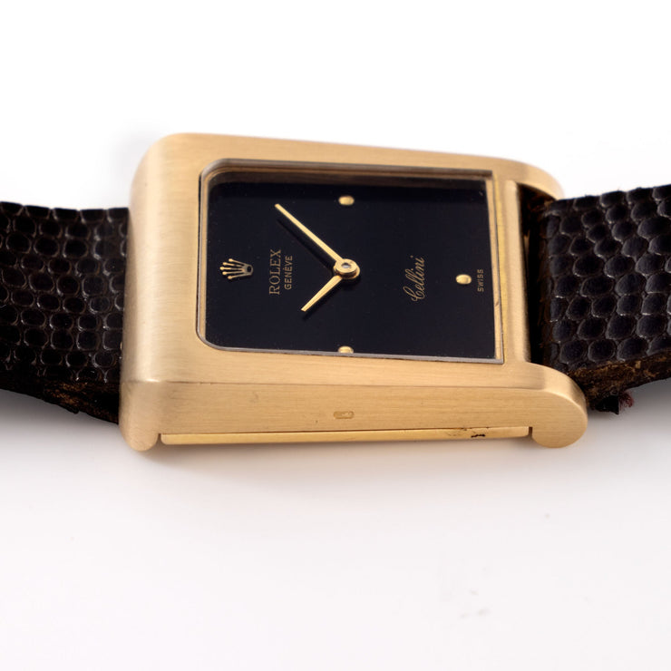 Rolex Cellini Trapezoid Case Yellow Gold Black Dial Ref 4100