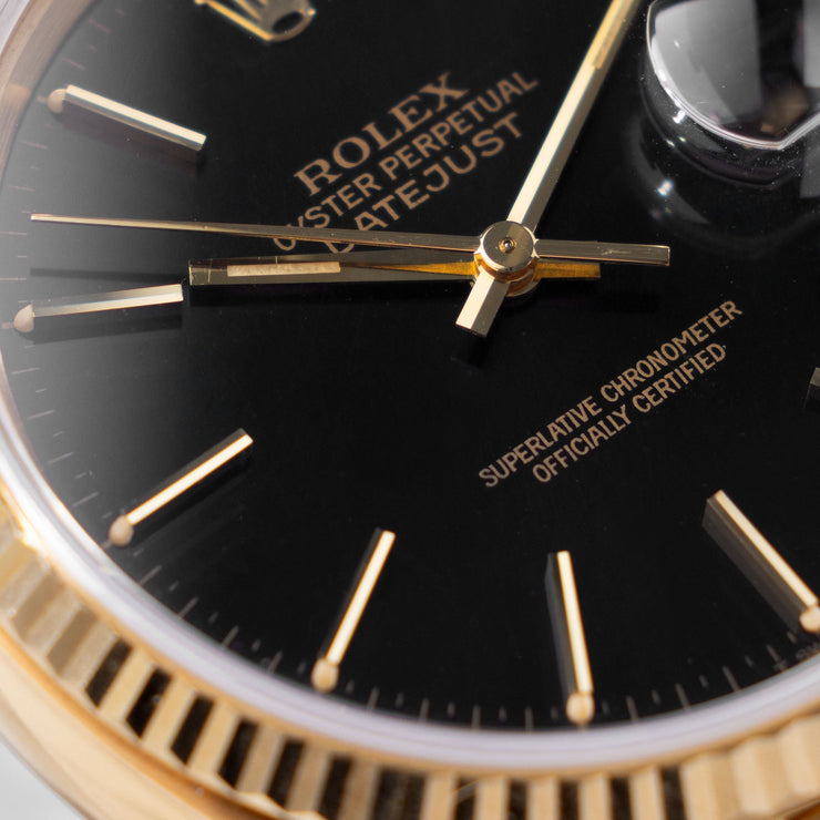 Rolex Datejust Yellow Gold Black Glossy Dial Ref 16018 