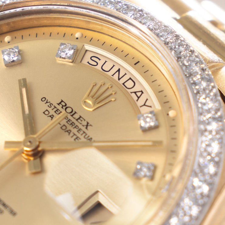 Rolex Day-Date Yellow Gold Champagne Diamond Dial Ref 1804