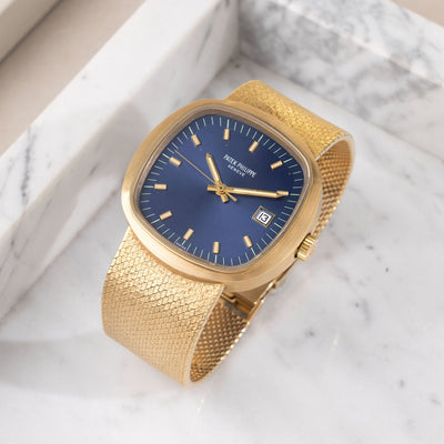 Patek Philippe Beta 21 18K Gold TV Case Royal Blue Dial Ref 3587-1