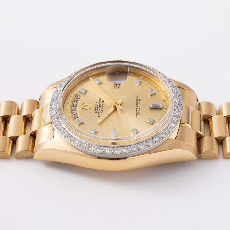 Rolex Day-Date Yellow Gold Champagne Diamond Dial Ref 1804