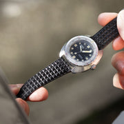 Waffle Black Suede Leather Watch Strap Doxa Vintage Diver