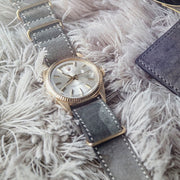 Camo Grey Suede Nato Gold Leather Watch Strap