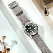 One Piece Nato Rugged Grey Leather Watch Strap