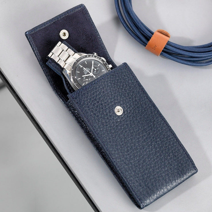 Oxford Blue Luxury Leather Watch Pouch