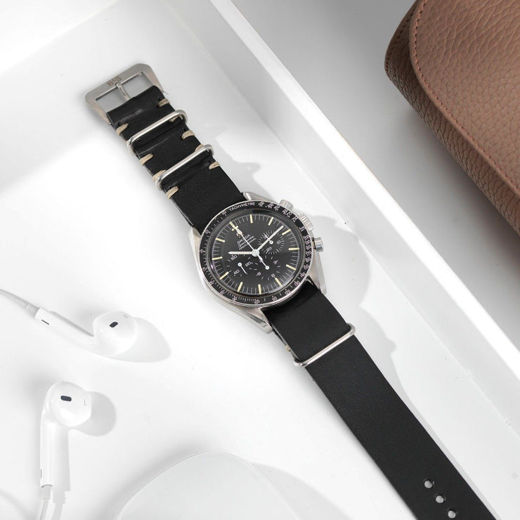 Omega Black Nato Leather Watch Strap