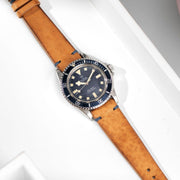 Caramel Brown Blue Stitch Leather Watch Strap